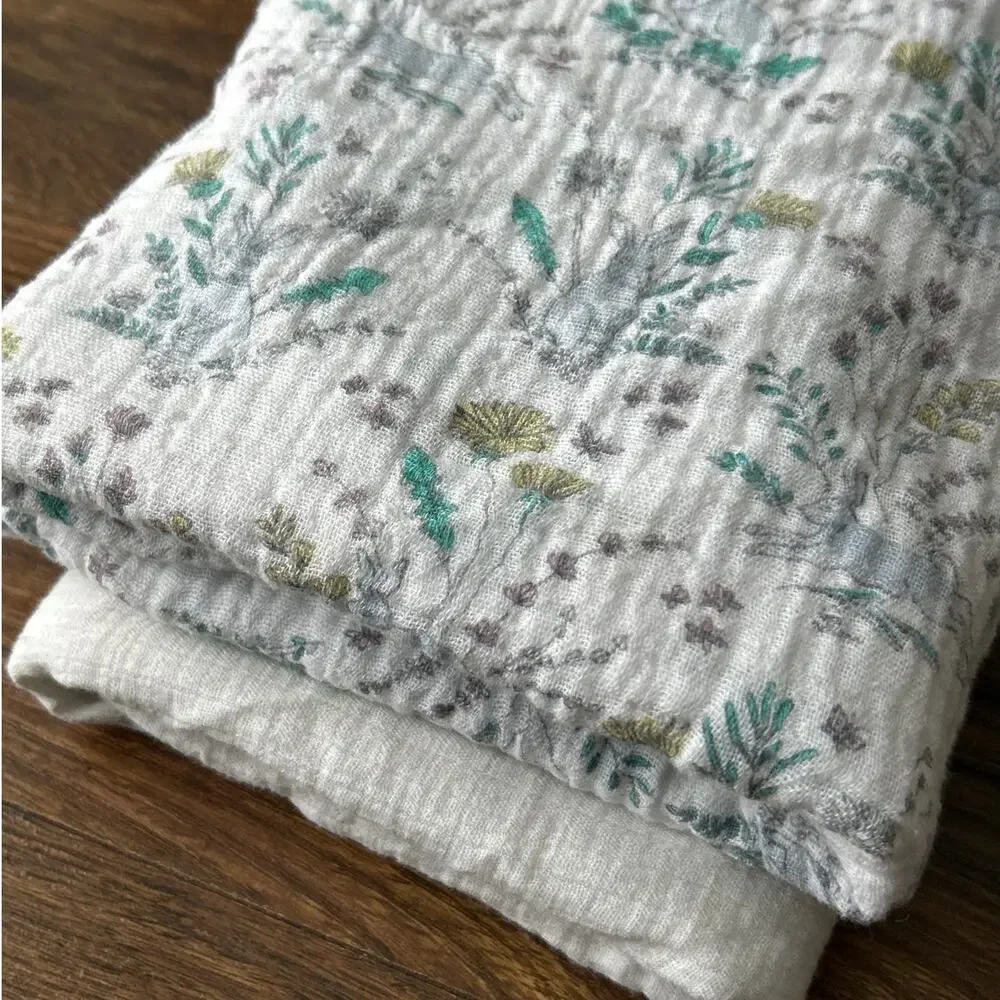 Aden Anais Muslin Swaddle Blanket Set of 2 White Floral Bunnies 100% Cotton
